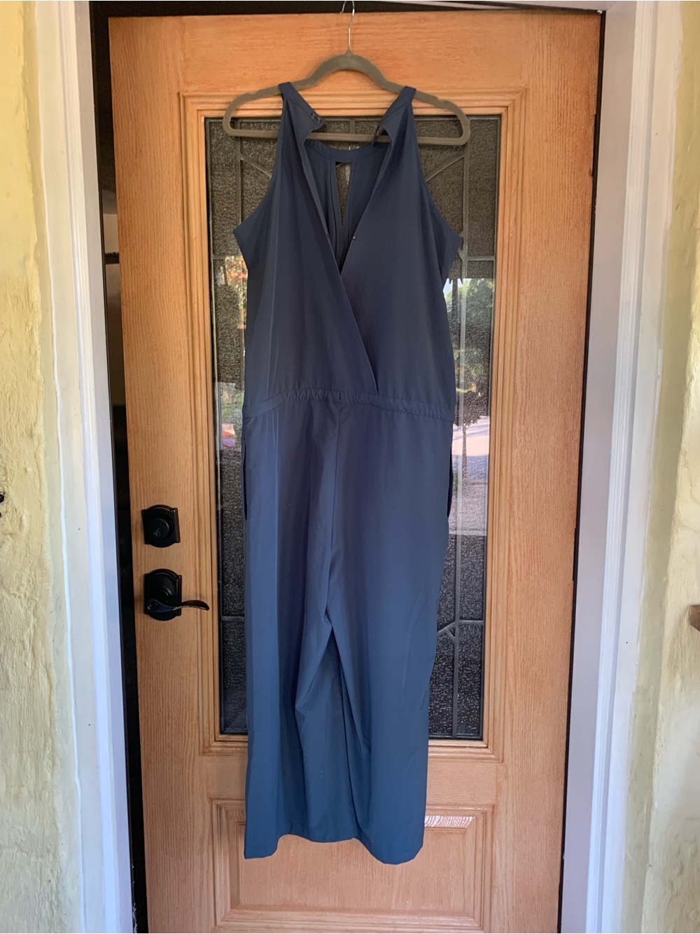 Kyodan Slate Blue Sleeveless V-Neck Wide-Leg Jumpsuit